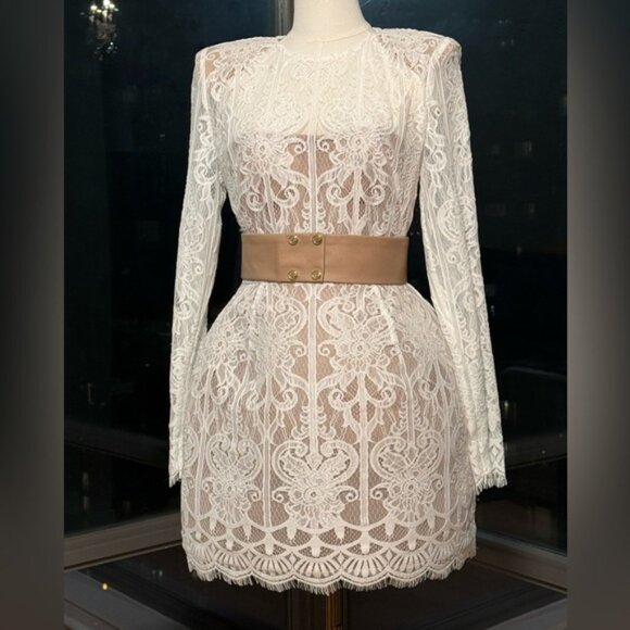 🆕 BRONX & BANCO 🧿 NWOT Casey White Lace Long Sleeve Mini Dress, Sz L / US 8 - Picture 8 of 16